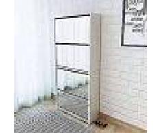 VidaXL Mueble zapatero 4 cajones con espejo blanco 63x17x134 cm