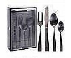 Excellent Houseware Set de cubertería 16 piezas acero inoxidable negro
