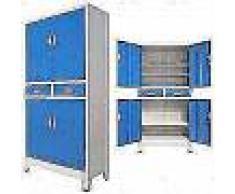 VidaXL Armario taquilla con 4 puertas metal 90x40x180 cm gris y azul