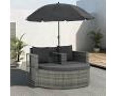vidaXL Sofá de jardín 2 plazas cojines sombrilla ratán sintético gris