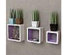 VidaXL 3 estanterías cúbicas material MDF blanco/morado suspendidas libro/DVD