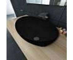 VidaXL Lavabo ovalado de cerámica negro 40x33 cm