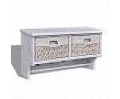 VidaXL Estante De Madera Blanco Con Perchas 2 Cestas De Tejido 4 Ganchos