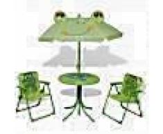 VidaXL Set mesa y sillas de jardín infantil 3 pzas con sombrilla verde