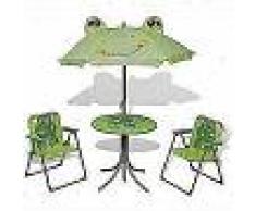VidaXL Juego de mesa y sillas de jardín infantil con sombrilla verde