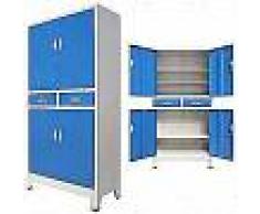 VidaXL Armario taquilla con 4 puertas metal 90x40x180 cm gris y azul