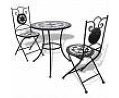 VidaXL Juego de mesa y sillas de jardín con mosaico 60 cm negro/blanco