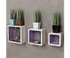 VidaXL 3 estanterías cúbicas material MDF blanco/morado suspendidas libro/DVD
