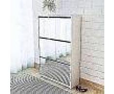 VidaXL Mueble zapatero blanco 3 compartimentos con espejo 63x17x102,5 cm