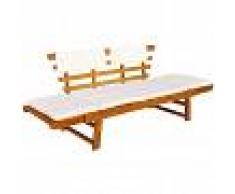 vidaXL Banco de jardín con cojines 2 en 1 190 cm madera maciza acacia