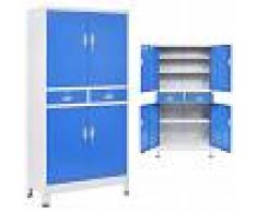 vidaXL Armario taquilla con 4 puertas metal 90x40x180 cm gris y azul