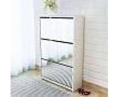 VidaXL Mueble zapatero blanco 3 compartimentos con espejo 63x17x102,5 cm