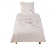 Juego de cama infantil de algodón con estampado crudo, rosa y dorado 140x200