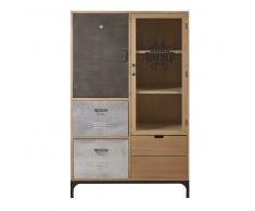 Vitrina de 2 puertas y 3 cajones de abeto macizo, cristal y metal Harvey