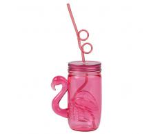 Vaso flamenco con pajita torbellino de plástico