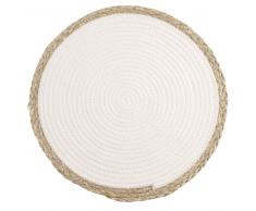 Mantel individual blanco con bordes de fibra vegetal