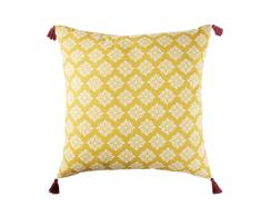 Cojín de suelo para exterior de algodón amarillo con motivos decorativos 80x80