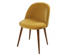 Silla vintage de terciopelo amarillo mostaza y abedul Mauricette
