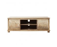 Mueble de TV con 2 puertas de mango macizo con motivos blancos Caraiba