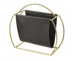 Revistero de piel de cabra negra y metal dorado