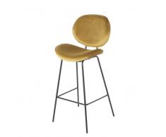 Silla de bar de terciopelo ocre y metal negro Luna