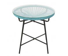 Mesa baja de jardín de resina azul y cristal Copacabana