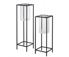 Candelabros de cristal y metal negro (x2)