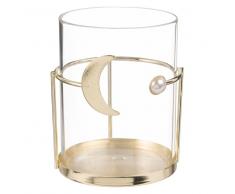 Candelabro de cristal en soporte de metal dorado con motivo de luna