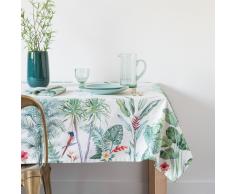 Mantel de algodón blanco con estampado de motivos vegetales 150x250