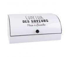 Caja de pan de metal blanco con estampado negro