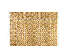 Alfombra de algodón con motivos de azulejos de cemento amarillo mostaza 160x230 cm