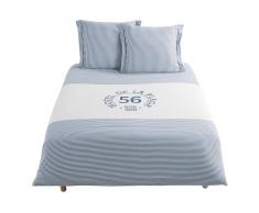 Juego de cama de algodón blanco con motivos de rayas azules 220x240