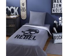 Juego de cama infantil de algodón gris antracita con estampado negro 140x200