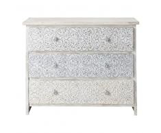 Cómoda india tallada de mango macizo blanco An. 100 cm Namaste