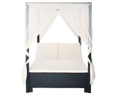 Cama con dosel de exterior de resina trenzada negra 150x210 Miami