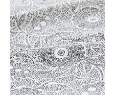 Mantel de algodón blanco y negro con motivos grises 150x250