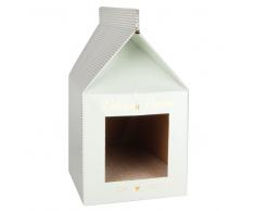 Casa rascador para gato de cartón con motivos decorativos