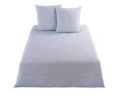 Juego de cama reversible de algodón tejido azul y blanco 240x260