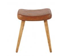 Taburete de piel de cabra marrón y madera de eucalipto