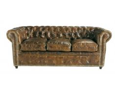 Sofá convertible capitoné de 3 plazas de cuero marrón Chesterfield