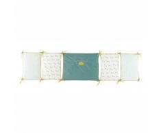 Protector de cuna bebé de algodón blanco, azul y amarillo mostaza