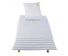 Juego de cama infantil de algodón blanco y azul 140x200