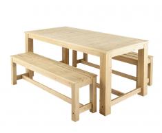 Mesa + 2 bancos de jardín de madera L. 180 cm Bréhat