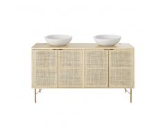 Mueble de lavabo doble con 4 puertas de rejilla de mimbre Solstice