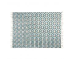Alfombra de algodón con motivos de azulejos de cemento azules 160x230 cm