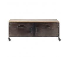 Mueble de TV industrial con ruedas de metal y abeto Wayne