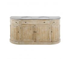 Mueble de lavabo doble de pino reciclado y piedra azul Leonce