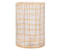 Portavelas de cristal y mimbre con motivos decorativos de azulejos