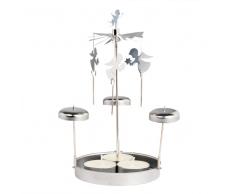 Candelabro en forma de carrusel y ángeles de metal plateado