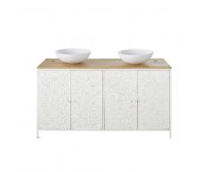Mueble de lavabo doble con 4 puertas de mango y metal blanco tallado Kaloa